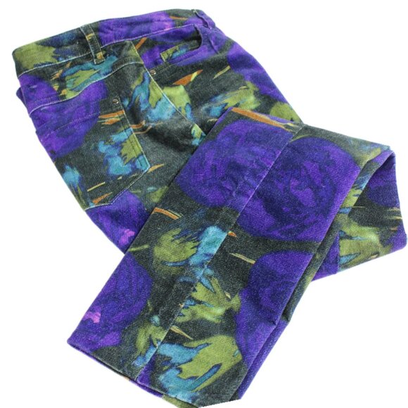 Carlisle Collection Wisteria Abstract Multi Blue Purple Jean Style Pants, Size 2 - Picture 3 of 9